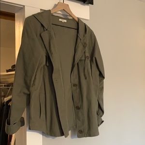 Green Canvas Button Up with Hood